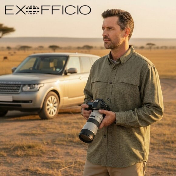 Exofficio Other - ExOfficio XL Travel Shirt Olive Check Hidden Zip Pockets Button Down